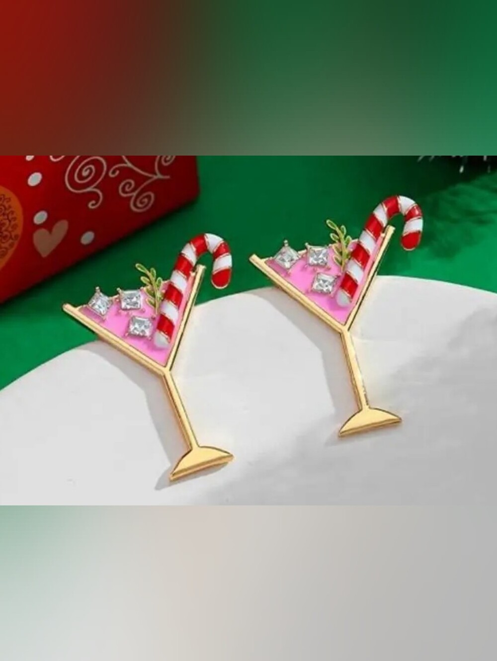 Festive Pink Candy Cane Martini Earrings